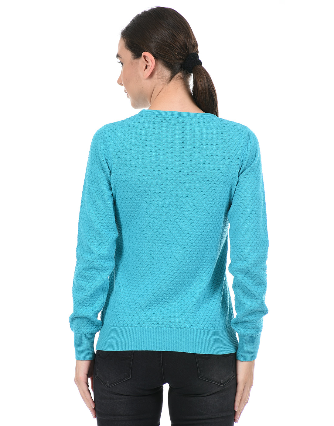 Species Women Blue Self Design Sweater
